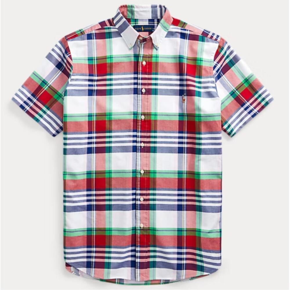 Polo Ralph Lauren Short Sleeve Button Down Shirt Mens XL Red Blue Cotton Classic